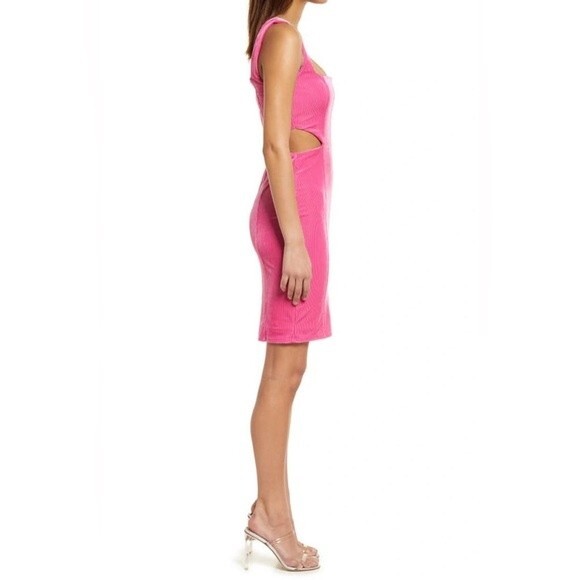 NWT AFRM Paradiso Cutout velvet ribbed pink Bodycon dress. Size Medium. - Picture 3 of 14